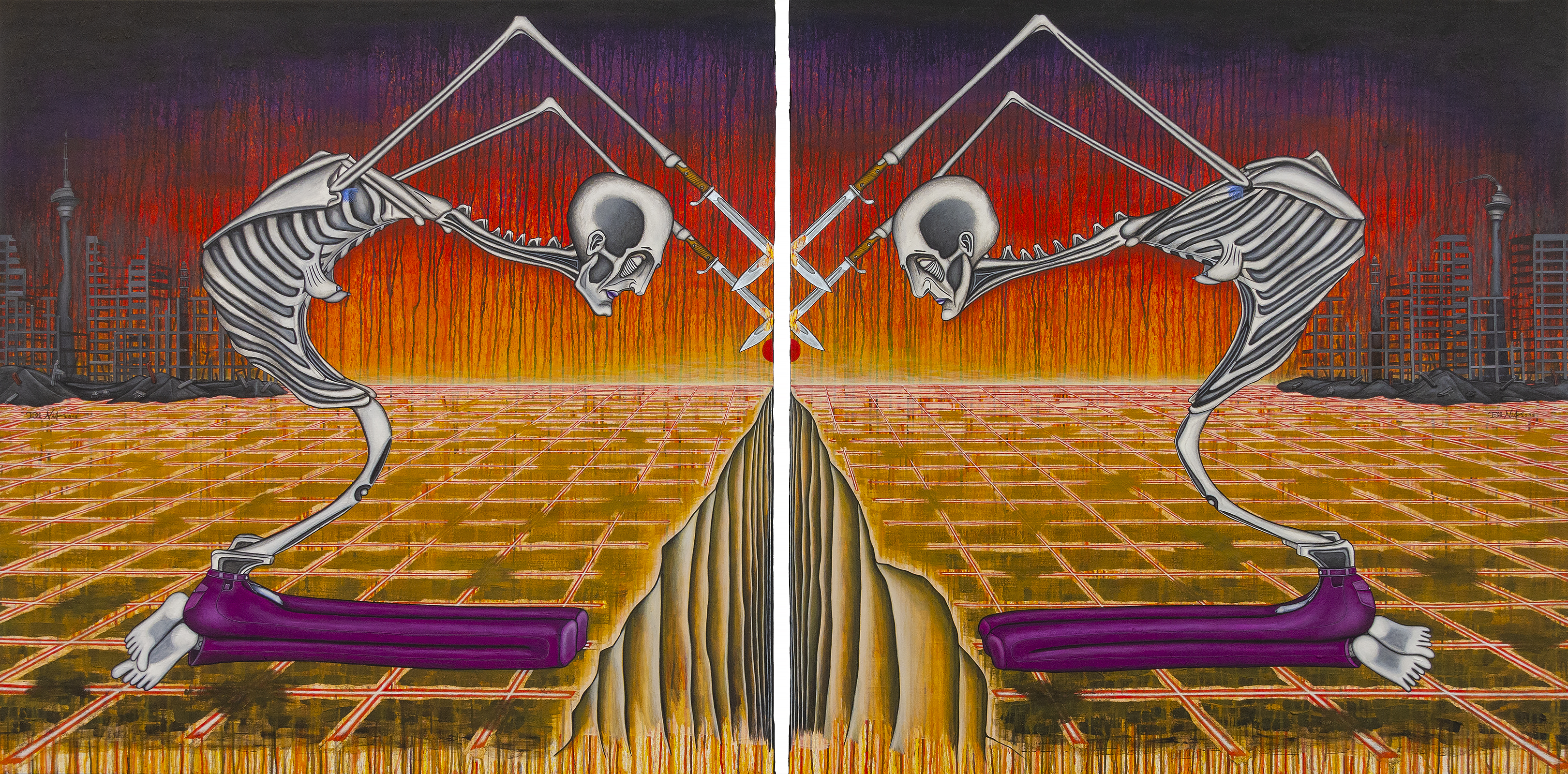 Till Nitschmann, the end of the world, acrylic on canvas | 2 panels, each 140 x 140 cm | 2019